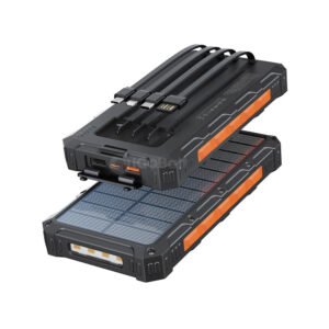 20000mAh Solar Power Bank with Built-in Cables – IP65 Waterproof, 6-Device Simultaneous Charging, Portable Outdoor Backup Battery