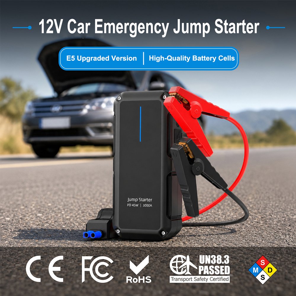 16000mAh, 10000mAh, 8000mAh Lithium Battery Jump Starter, 3000A Peak Car Booster Power Pack with PD 45W USB-C Fast Charging, 12V Portable Battery Charger for 8L Gas/7L Diesel Engines, Extreme Temperature Resistant